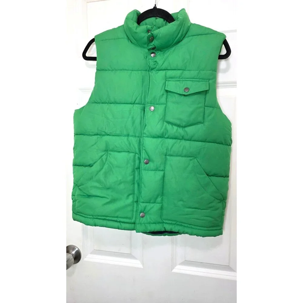 Gap Youth Green Quilted Puffer Vest Fleece Lining Outerwear Winter Warmth Size X